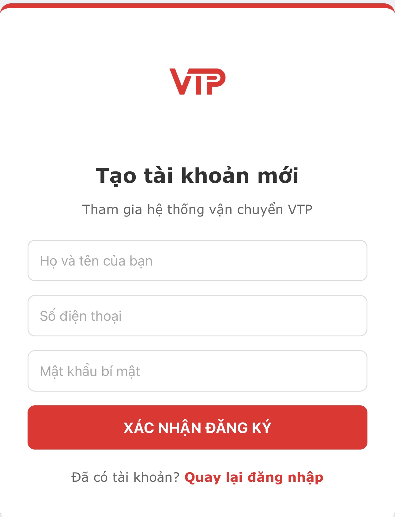 Đăng ký tài khoản hệ thống khách hàng Viettel Logistics