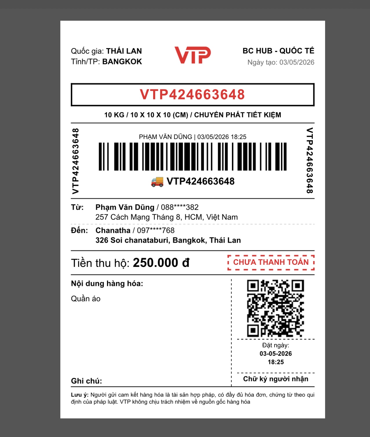 In mã vận đơn trực tiếp từ hệ thống